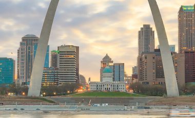 City of St. Louis skyline, how to save on Missouri car insurance blog background