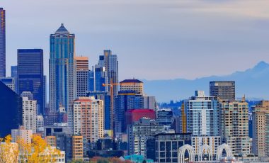 Seattle downtown and Space Needle view, Washington, how to save on Washington car insurance blog