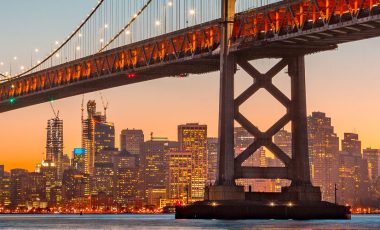 Classic panoramic view of San Francisco skyline background for California car insurance laws blog