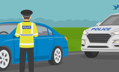 car insurance for police officers who stops a blue sedan car to check on driver's documents